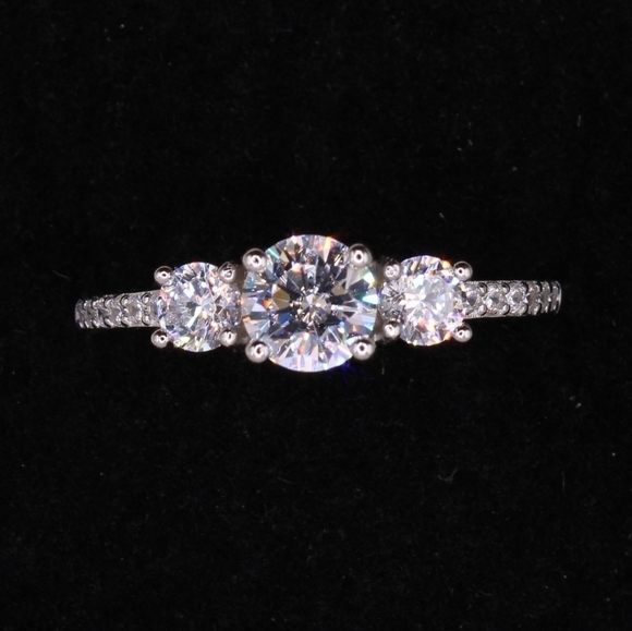 Jewelry - 3 Stone 925 Sterling Silver Engagement Ring